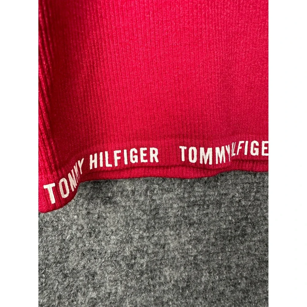 Tommy Hilfiger Womens Vintage Ribbed Baby Tee Small Red Sport Logo Crop Top